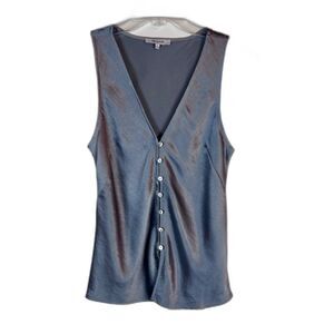 Madewell Shimmer V-Neck Button-Front Tank Top Iridescent Blue Grey Size XS